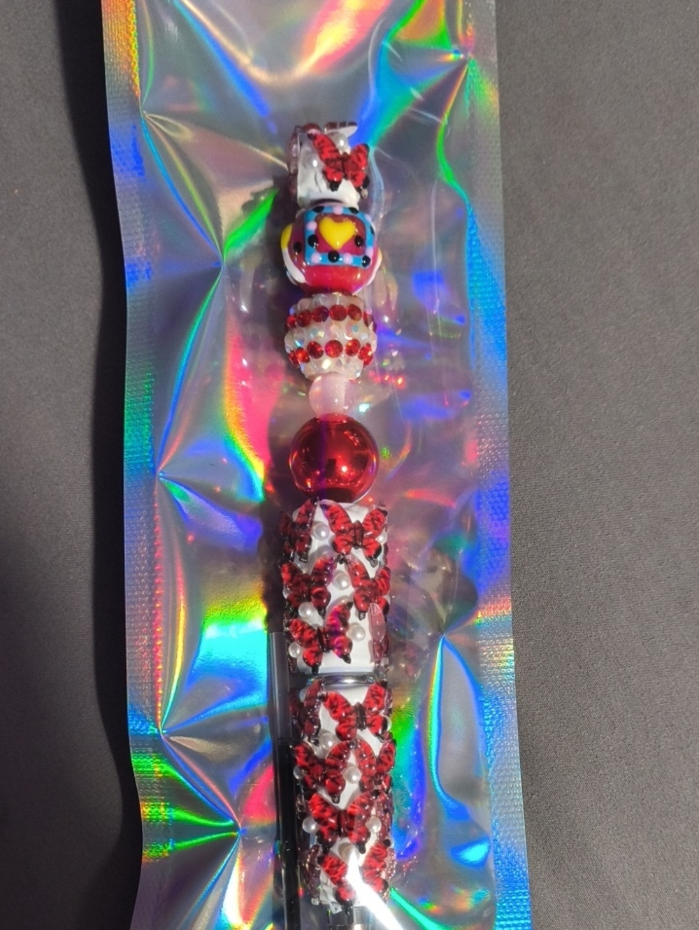 Sparkling Red Butterfly Beaded Kids Pen